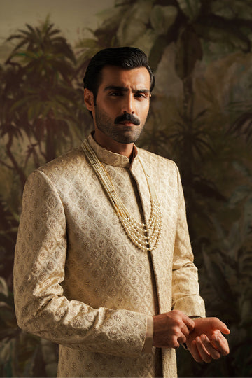 gold embroidered sherwani for groom
